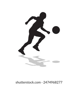 vector soccer player silhouette. player shooting white background