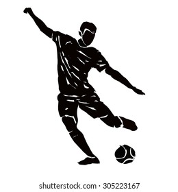 silueta vectorial de futbolista. tiro del jugador.fondo blanco
