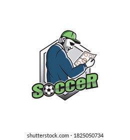 Vector del logo del equipo de fútbol con formato de eps de diseño de carácter de entrenador, adecuado para sus necesidades de diseño, logotipo, ilustración, animación, etc.