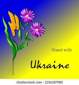 
Vector social banner, flat illustration of a bouquet of spring wildflowers and spikelets of wheat with a beautiful inscription support Ukraine