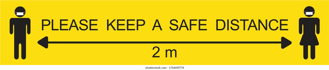 Vector of social distance sign with text keep your distance, 2m social distancing for print floor. Social distancing concept. protection from Covid-19, Coronavirus outbreak spreading illustration