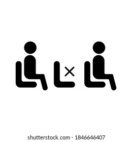 Vector Social distancing chair icon, sit on alternate chair rule symbol on isolated white background for UI/UX and website.