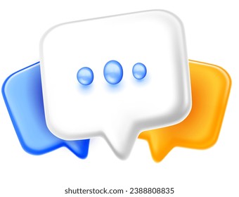 Vector social illustration of different color speech bubble on white background. 3d style design of speech bubble for social media, web, site, banner, poster
