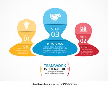 Vector social infographic. Template for diagram, graph, presentation, chart. Business teamwork concept with 3 options, parts, steps or processes. Abstract human silhouettes. Group of people.