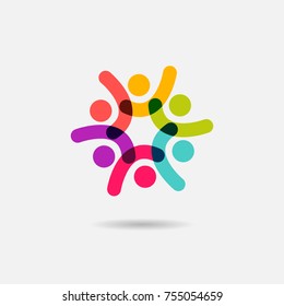 Vector Social Logo Icon Of People Together - Sign Of Unity, Teamwork. Logotype For Sport Event Or Team Winning