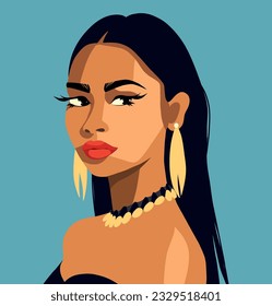 Vector social media avatar icon native american girl. Indian culture. Young woman portrait. Flat graphic vector illustration