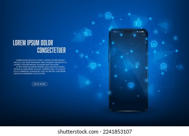 Vector social media communication concept. Smartphone with internet network connection. Technology abstract background.