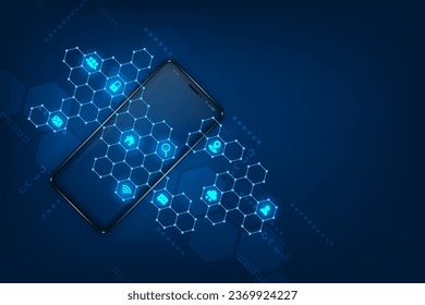 Vector social media communication concept. Mobile with internet network connection. Technology abstract background.