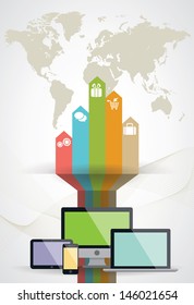 Vector social media concept - abstract illustration with circles and icons 
