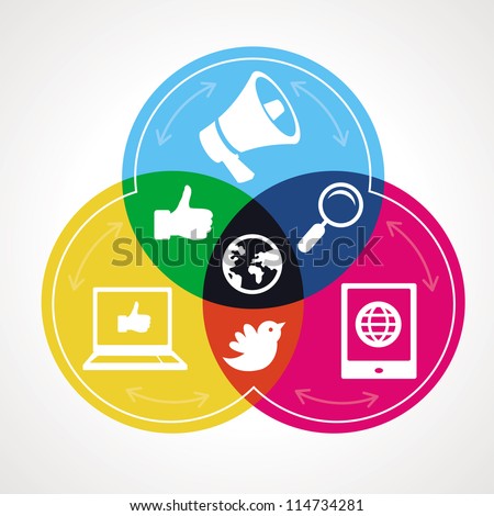 Vector social media concept - abstract illustration with circles and icons