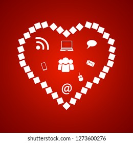 Vector social media concept - app and technology icons in shape of heart