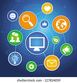 Vector social media concept with  bright app icons and signs