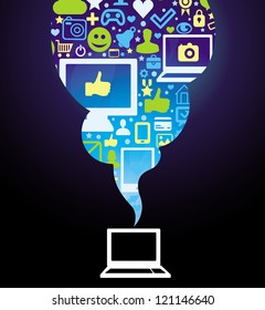 Vector social media concept - with laptop and icons
