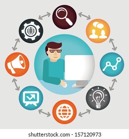 Vector social media concept - project manager - icons and concept