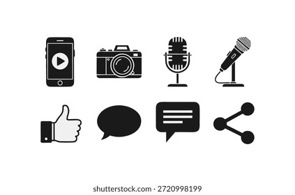 CONJUNTO DE ÍCONES DE CRIADOR DE CONTEÚDO DE MÍDIA SOCIAL VETORIAL