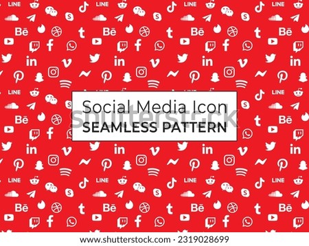 Vector social media icon seamless pattern design on a red background.