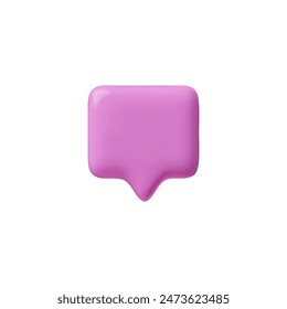 A vector social media icons featuring a purple 3D speech bubble for notification of a new message, highlighted with a shadow for clear communication.