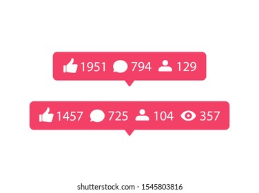 Vector social media icons. Like and comment icon. Speech bubble notification template for use in website and interface.