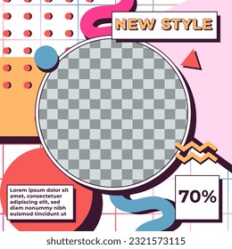 vector social media instagram post design template, cartoon looks, square size, pop art memphis style for social media post, flyer, poster, brochure, etc.