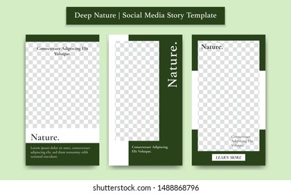 Vector Social Media Instagram Story Template In Dark Deep Jungle Green Color Simple Minimalist Frame Style Banner Ad Promotion