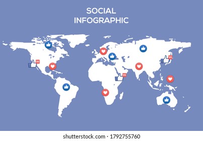 Vector social media map internet community. Business people world network