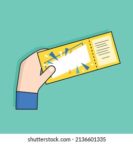 Vector Social Media and Multimedia Icon Design. Human Hand Holding a Coupon, Ticket, Exit Ticket, Invitation. Isolated Flat Design for Website or Printed Concepts. E-marketing or payment concept. 