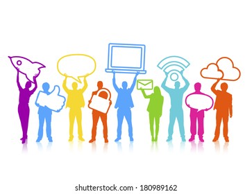 Vector of Social Media and People Holding Icons