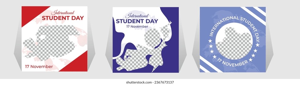 Vector Diseño de publicaciones en medios sociales para el Día Internacional del Estudiante. 