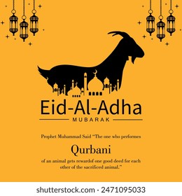 Vector Social media post design for Eid ul Azha. Celebration Eid al adha mubarak islamic background with flat style. Mubarak Islamic background. 