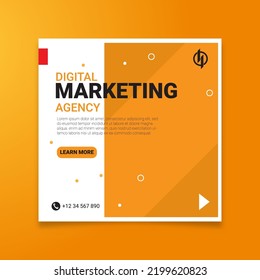 vector social media post, marketing agency, orange color advertising.