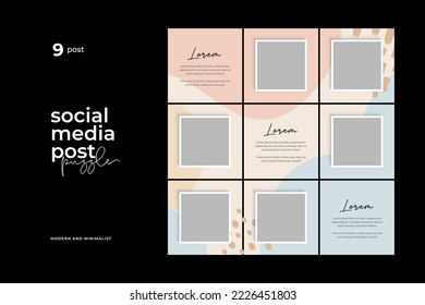 Vector social media post puzzle template, pastel background with abstract elements suitable for promotion of business, fashion, etc