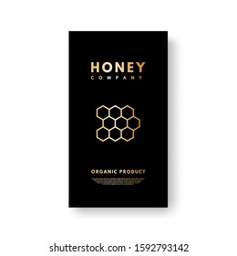 Vector social media story gold gradient honeycombs. Design template, background, banner, blank, poster, advertising. Isolated on black background.