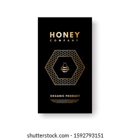 Vector social media story gold gradient honey bee. Design template, background, banner, blank, poster, advertising. Isolated on black background.