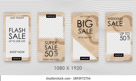 Vector social media story, posts, highlights template. sales 50% discount. Design backgrounds for social media with beauty concept.