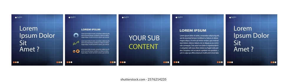 Vector social media template or carousel mockup blue dark gradient editable