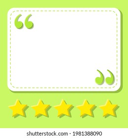Vector social media template, feedback post with quotes, five stars and space for text, on green background