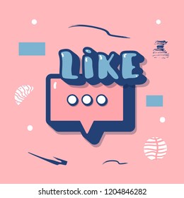 Vector social media template. Like card. Handwritten lettering with speech bubble and decoration. Banner for internet networks.