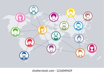 Vector social network communication diagram world map concept