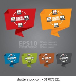Vector : Social Network Paper Origami Speech Bubble or Speech Balloon Infographics Sticker, Label, Sign or Icon