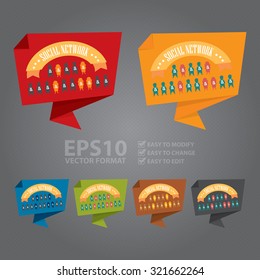 Vector : Social Network Paper Origami Speech Bubble or Speech Balloon Infographics Sticker, Label, Sign or Icon