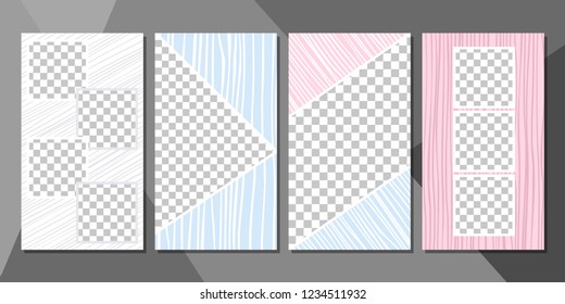 Vector social network stories templates. Cute digital photo frames with transparent elements. Abstract editable collage vector design