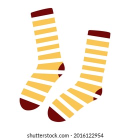 Vector sock illustration and icons stickers on the autumn theme. Warm colors, cartoon cozy fall style