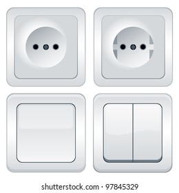 Vector sockets and switches isolated on white