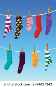 vector socks hanging on a clothesline