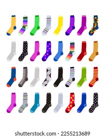 vector socks isolated on white background. cotton or wool sock design for laundry background illustrations. colorful socks symbols