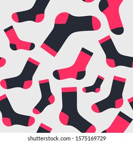 vector socks seamless texture on a grey background: two-tone socks, pink and black socks pattern