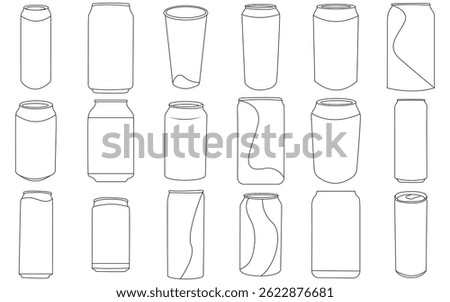 Vector Soda Cans icon Set – Cartoon Style Energy and Soft Drinks in Aluminum Cans