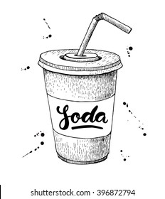 Vector soda drawing. Hand drawn soda illustrations. Vintage drink sketch. Great for restaurant or cafe drink menu.