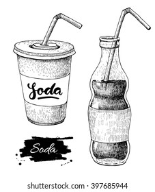Vector Soda Drawing. Hand Drawn Soda Illustrations. Vintage Drink Sketch. Great For Restaurant Or Cafe Drink Menu.