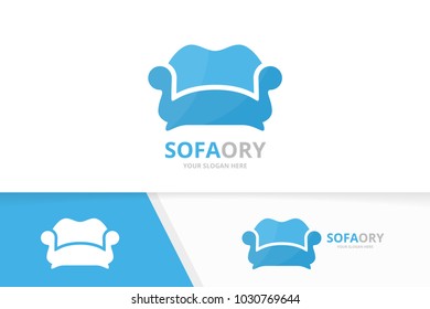 Vector Sofa And Bed Logo Combination. Couch And Chair Symbol Or Icon. Unique Armchair Logotype Design Template.